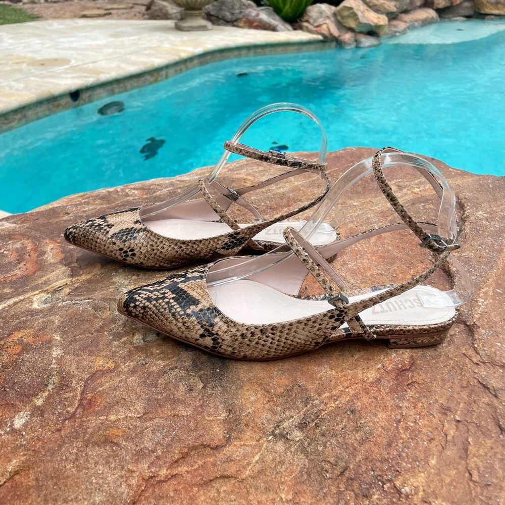 EUC SCHUTZ Snakeskin Pointed-Toe Ankle Strap Mules - Picture 6 of 11